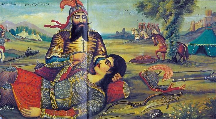 کشته شدنِ سهرابِ یل توسط رستمِ دستان به روایت نقاشی 1 قاشی قهوه خانه - پایگاه اطلاع رسانی آژنگ